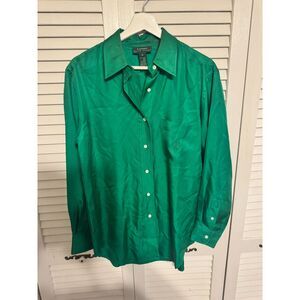 VINTAGE LAUREN RALPH LAUREN 100% SILK PREPPY ACADEMIA‎ BUTTON DOWN BLOUSE SZ 8